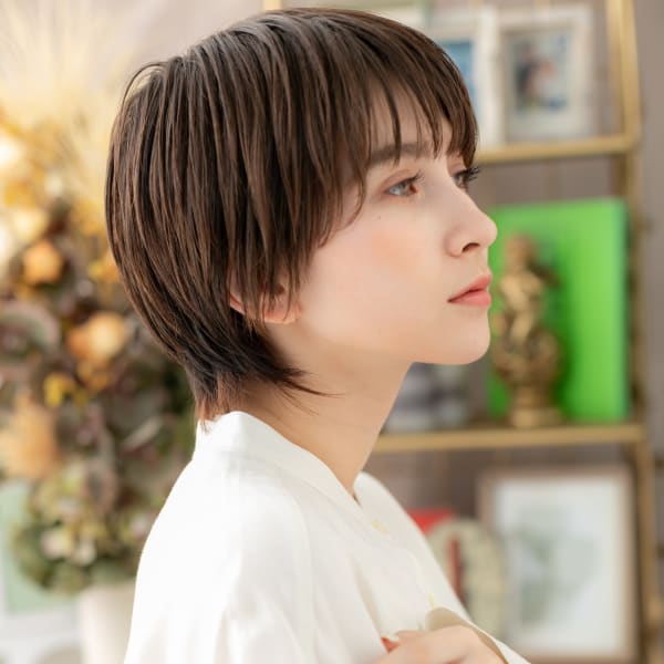 外国人風バイカラーマッシュウルフショート ダークグレージュ