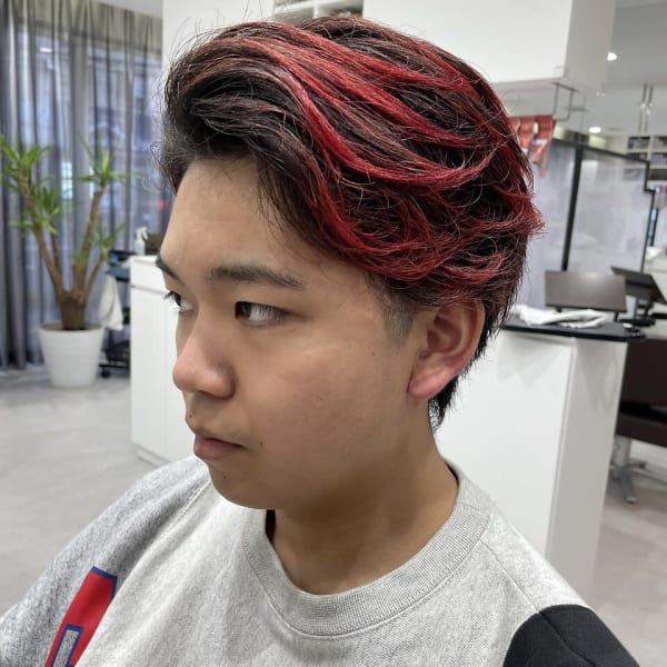 グラデーションカラー　レッド　アップバング　【札幌】