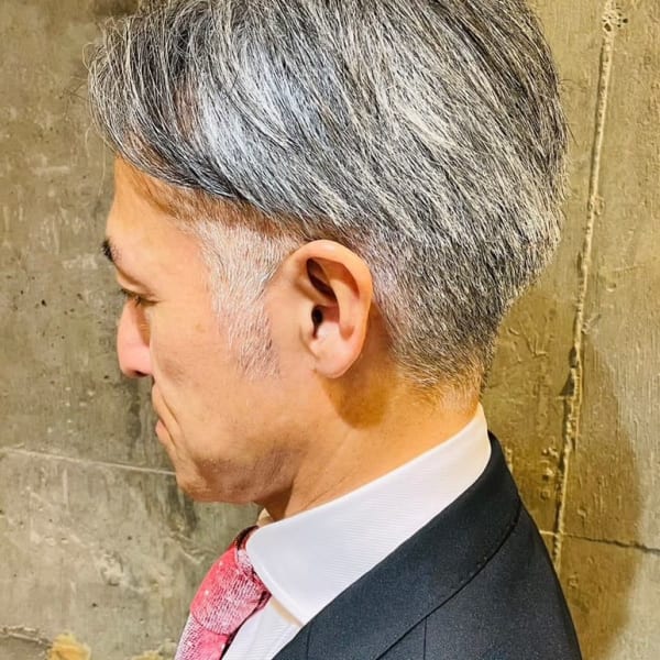 メンズカット ツーブロック 白髪ビジネスショート 40代50
