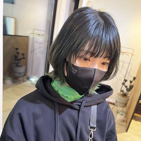 グリーンインナーカラーブリーチダブルカラーデザインカラー