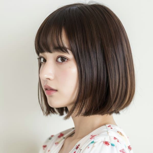 チョコレートカラー☆大人ガーリーワンカールボブ|【ricca】髪質改善ヘアエステサロン・横浜反町