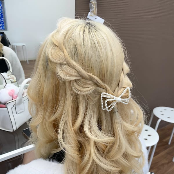 編み込みハーフアップ