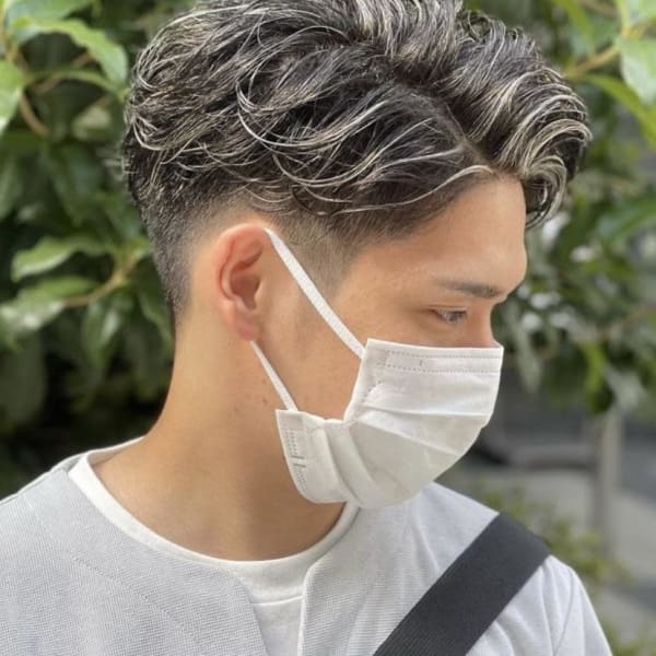 メンズ 白髪ぼかしハイライト ホワイトメッシュ