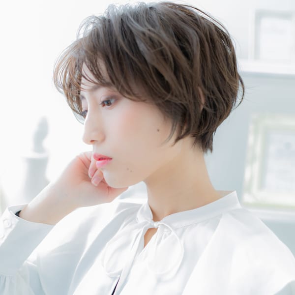 シースルーバングゆるふわ小顔ボブショート　マッシュパーマ