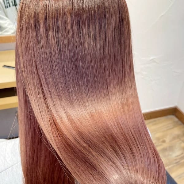 ストレートロング×ベージュピンク