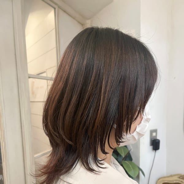 外ハネミディアムウルフ32mmで簡単方仕上げ