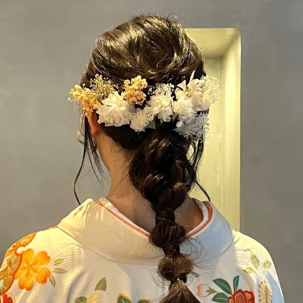 ヘアセット　卒業式　玉ねぎヘア　編み込み