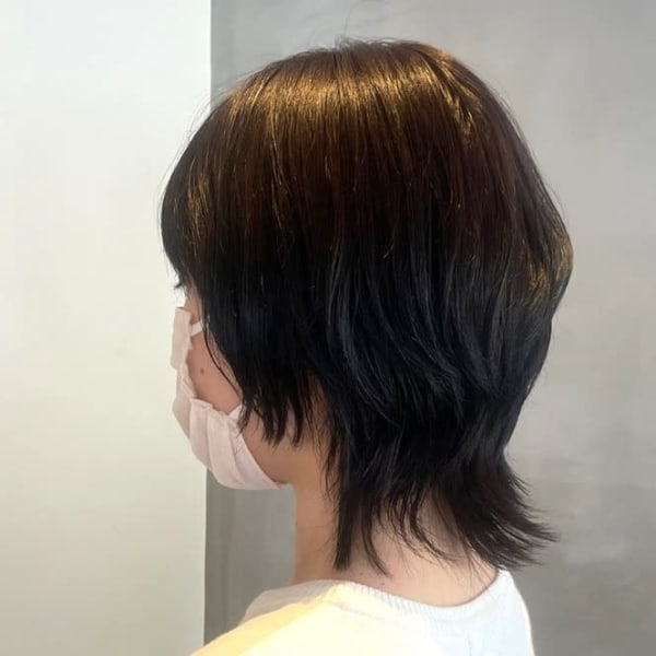 外ハネミディ　レイヤーカット　ウルフカット