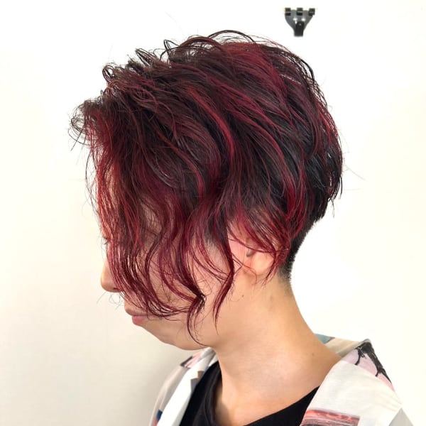 ニュアンスパーマ ハイライト レッド デザインカラー