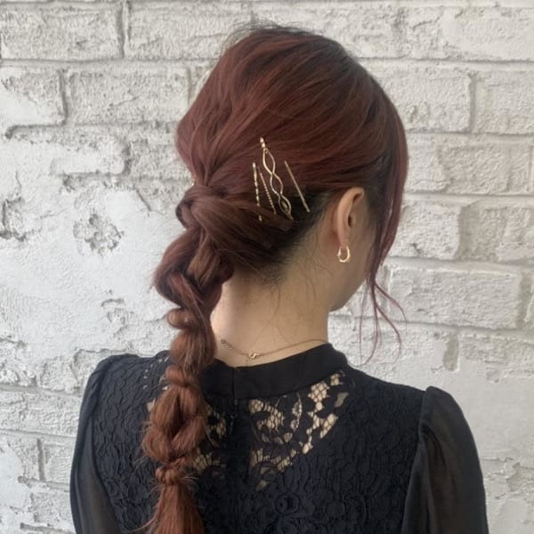 ヘアセット パーティーヘア 編みおろし 6033