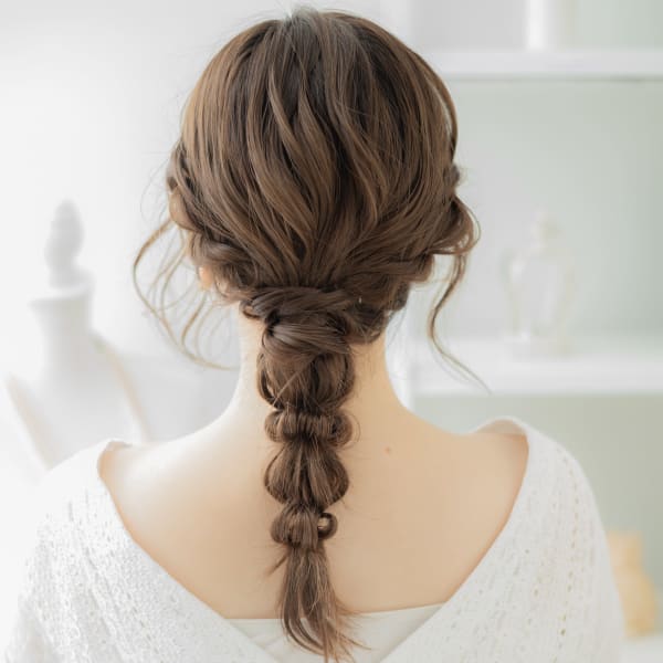 抜け感大人ガーリー外国人風編み込みアレンジミルクティアッシュ