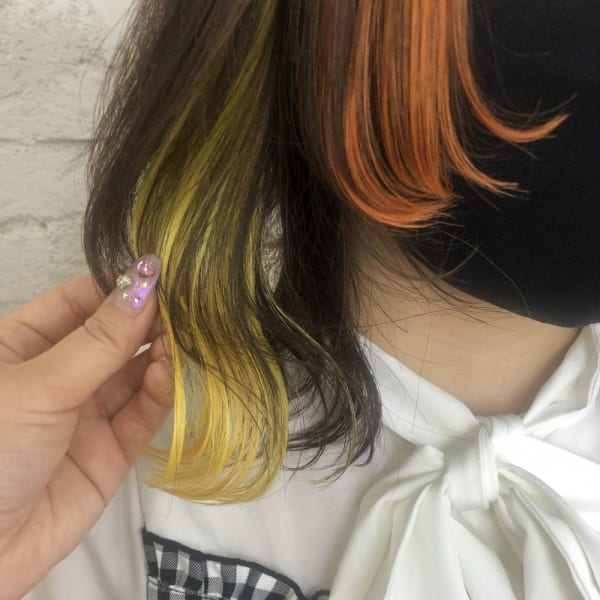 エクステ/オレンジ/イエロー/インナーカラー/