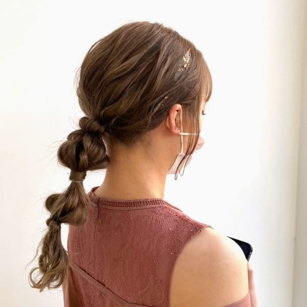 ポニーテールアレンジ　結婚式　パーティー　ヘアアレンジ