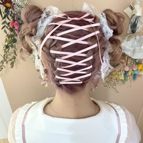 ツインお団子 × リボンアレンジ