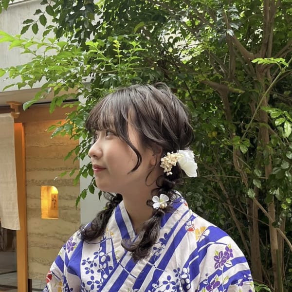 浴衣ヘア ツイン編みおろし