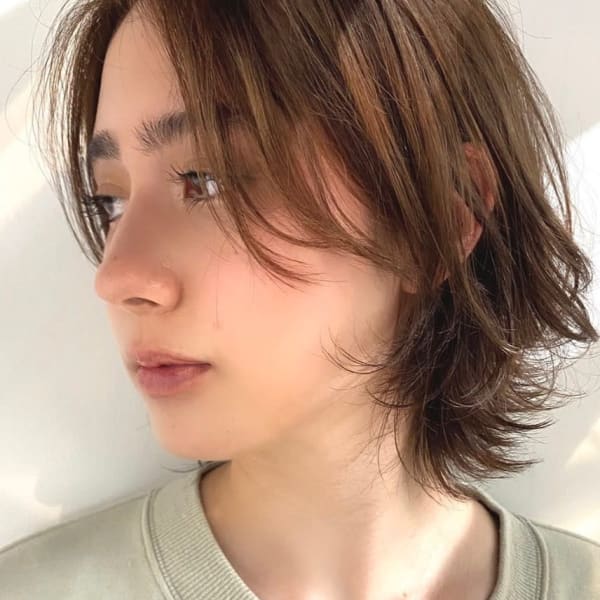 ショートウルフ レイヤーカット オレンジベージュ