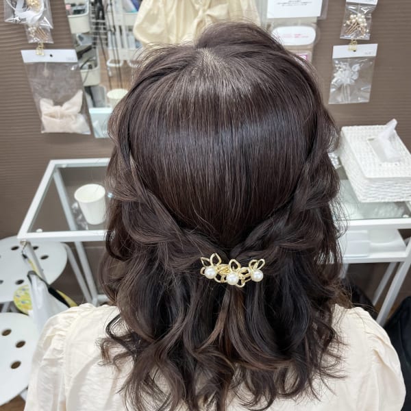 編み込みハーフアップ