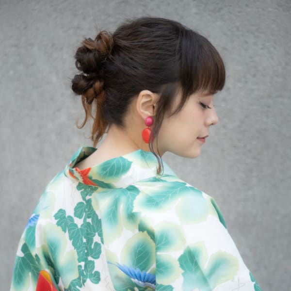 個性的おだんごアレンジ　浴衣着付け