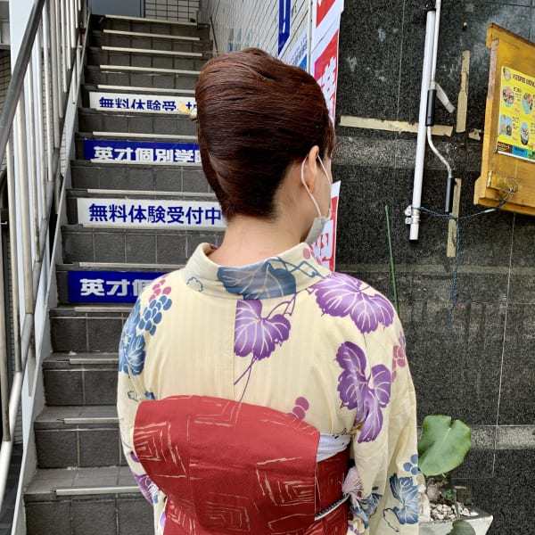 浴衣着付け　ヘアセット　夜会巻き