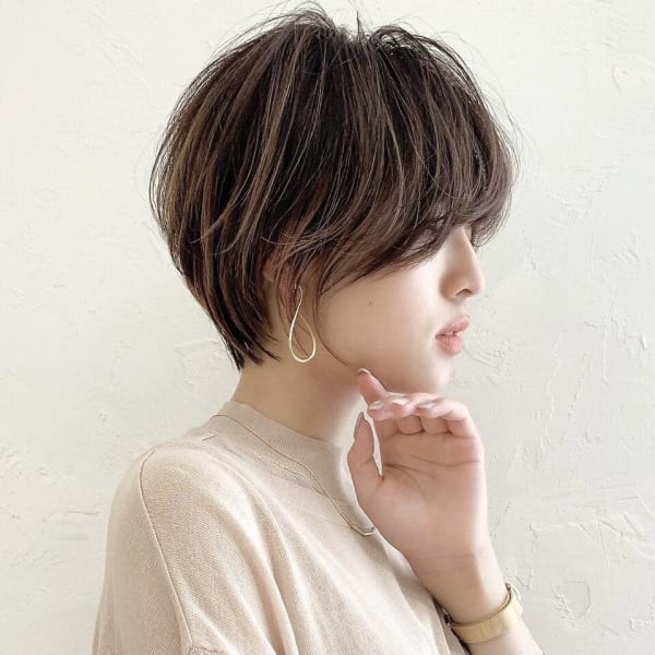 20代30代40代大人可愛い耳掛けひし形くびれ丸みショート