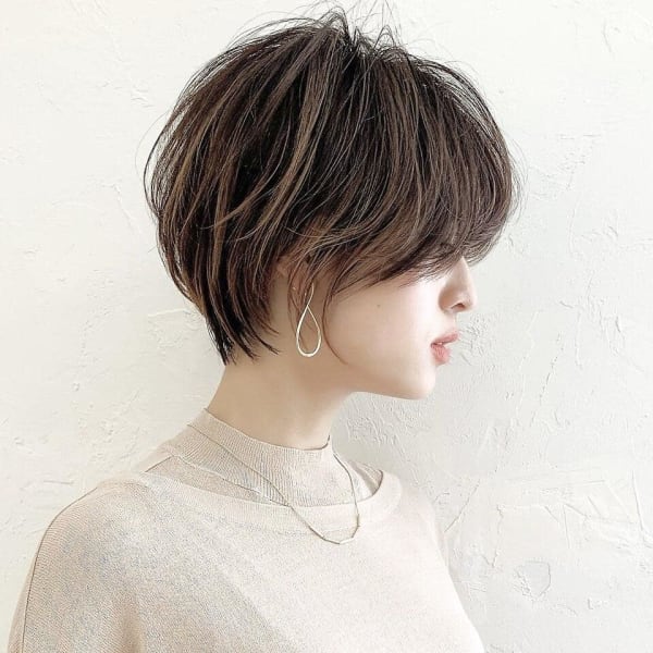 20代30代40代大人可愛い耳掛けひし形くびれ丸みショート