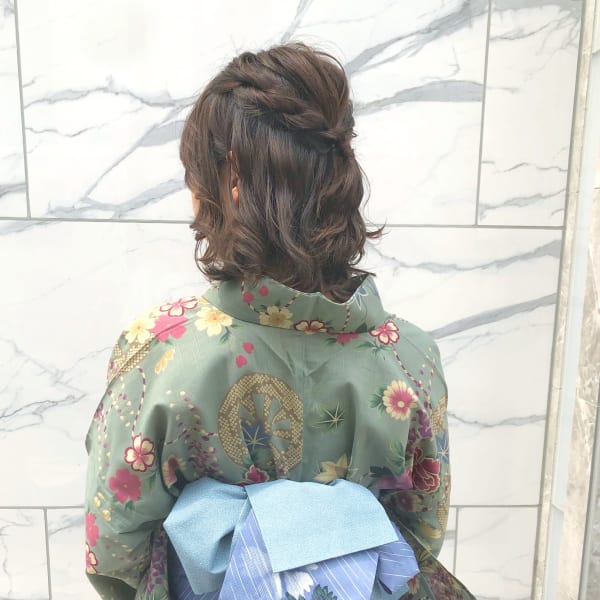 浴衣着付け ふんわりハーフアップアレンジ