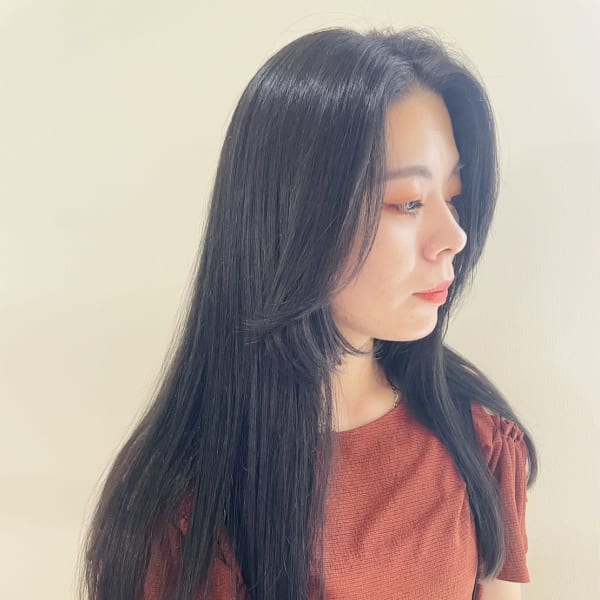 ブルーブラック/ロング/顔周りレイヤー