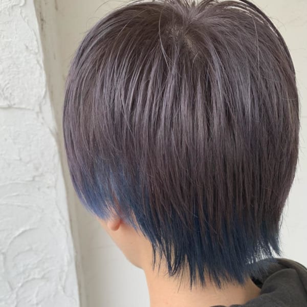 ラベンダーアッシュ×インナーカラーオーシャンブルー|半個室型美容室 Sourire 九産大前店