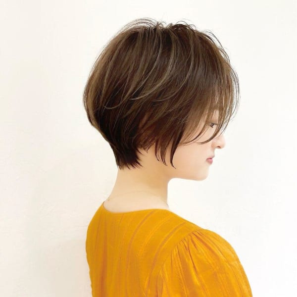 20代30代40代大人可愛い耳掛けひし形くびれ丸みショート