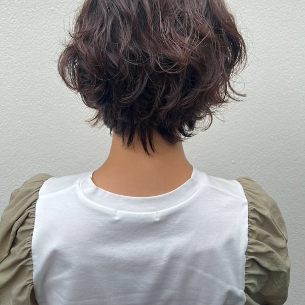 ゆるめパーマ黒髪パーマ　ショートボブパーマゆるふわパーマ