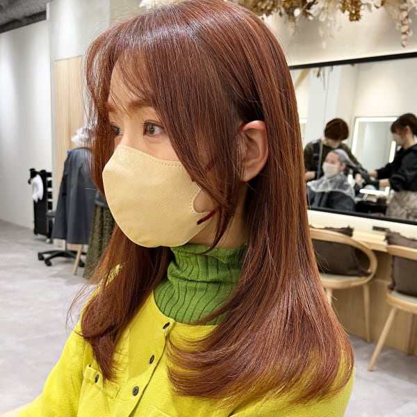 韓国前髪顔まわりレイヤーカットブリーチ無しダブルカラー