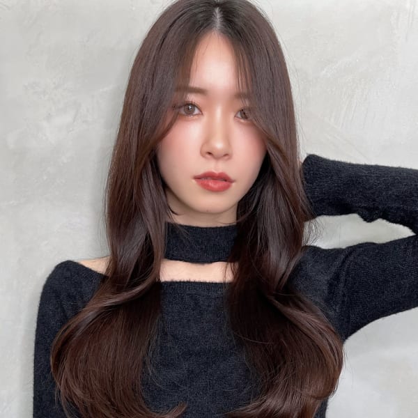 韓国顔まわり前髪透明感チェリーブラウン