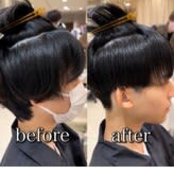 黒髪ツーブロ刈り上げマッシュ