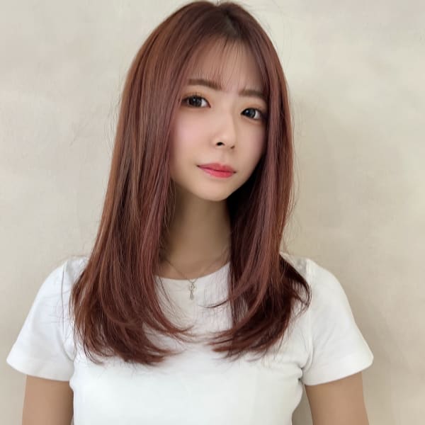 【面長カバー/暖色カラー/薄めぱっつん/セミロング