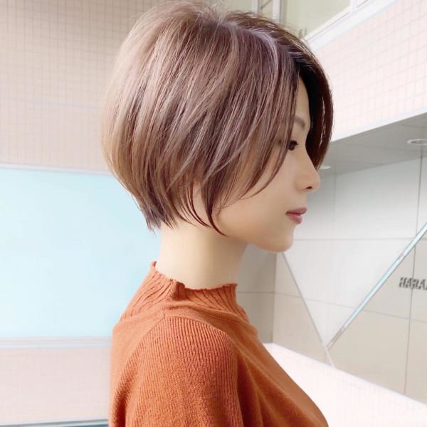 大人可愛い前髪ありのひし形マッシュショートパーマ20代30代