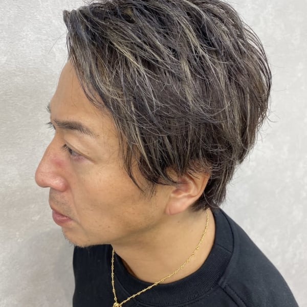 ブリーチ２回抜き白髪ボカシハイライト【メンズ】|full bloom