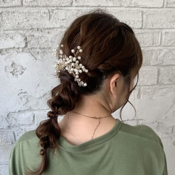 ヘアセットポニーテール結婚式ドレスヘア 6034