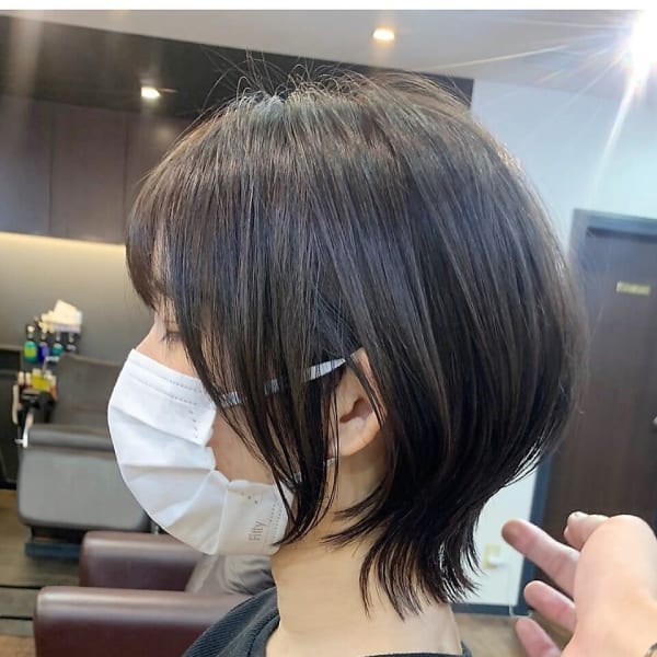 黒髪ショートウルフ/ボブウルフ/アッシュブラック