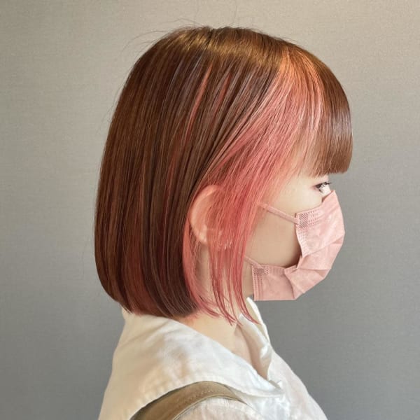 《kitin吉祥寺》ピンクオレンジ インナーカラーボブ