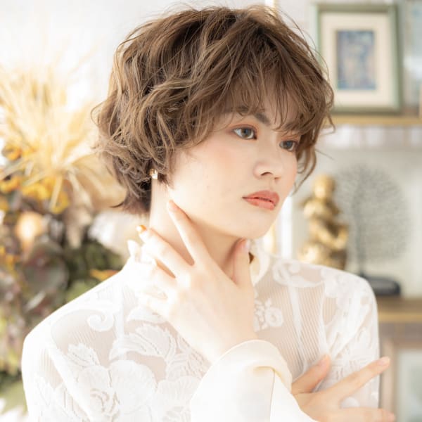 フレンチカジュアル小顔くせ毛風ボブパーマ マッシュパーマ