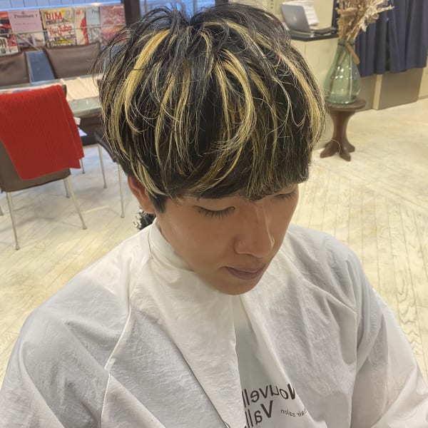 ブロンドハイライトカラー/メンズ/メッシュ/ウルフカット