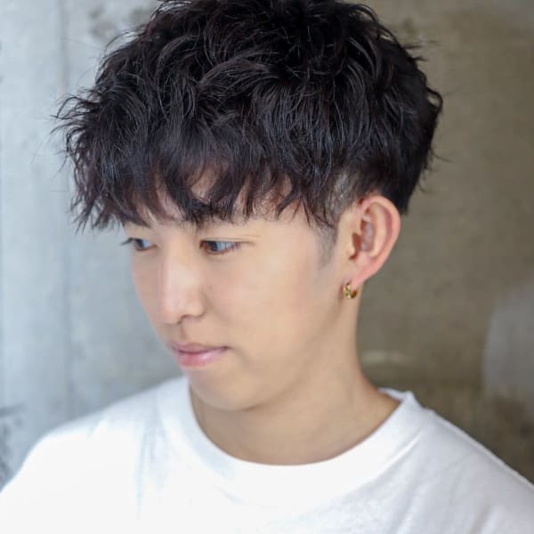 束感 波巻きパーマ ツーブロックマッシュ スパイラル