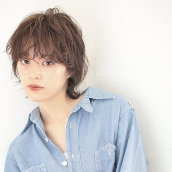 マッシュウルフ　ショート　ボブルフ　パーマ　ハイライト　渋谷