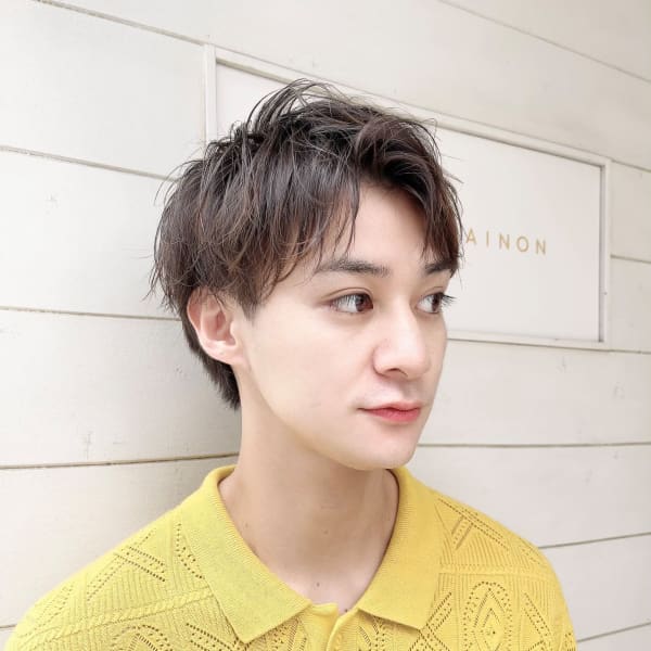 メンズカット短髪ショート束感アップバングアッシュカラー