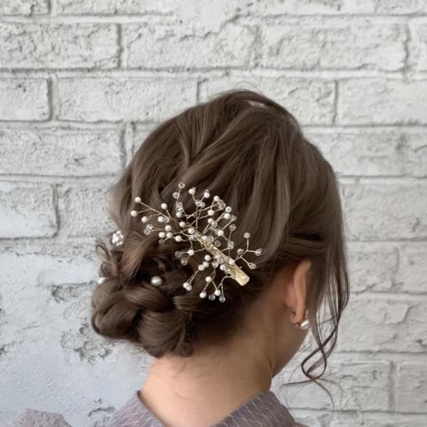 ★結婚式パーティーゆるふわ編み込みシニヨン  6035