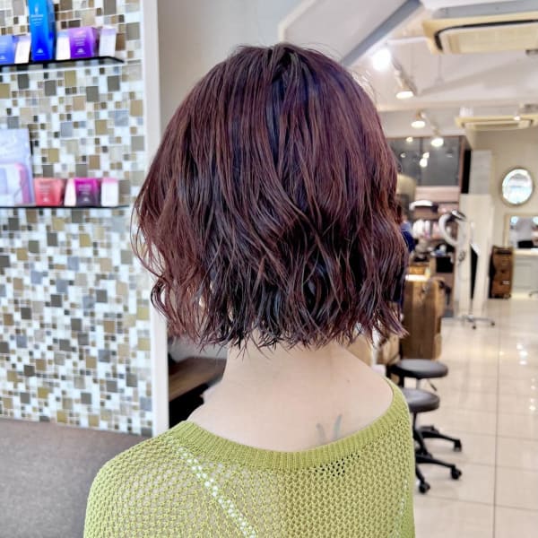 ボブ ナチュラルパーマ ブラッドオレンジ