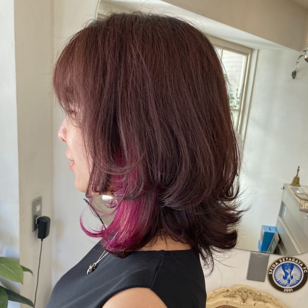 ピンクバイオレットくびれセミディカラーが上手い美容室梅ヶ丘