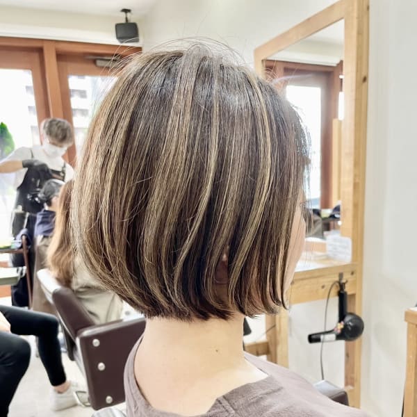 外国人風ボブ/大人ボブ/ハイライト/ハイトーンカラー