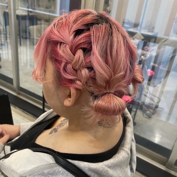 編み込みツインおだんご