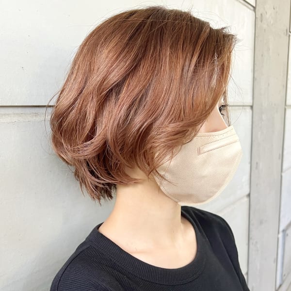 グラデーションボブ×ピンクベージュ